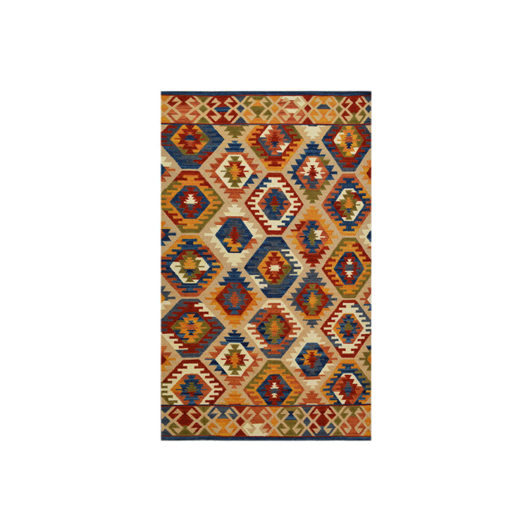 Bakero Handmade Kilim Wool Blue/Yellow Rug Wayfair.co.uk